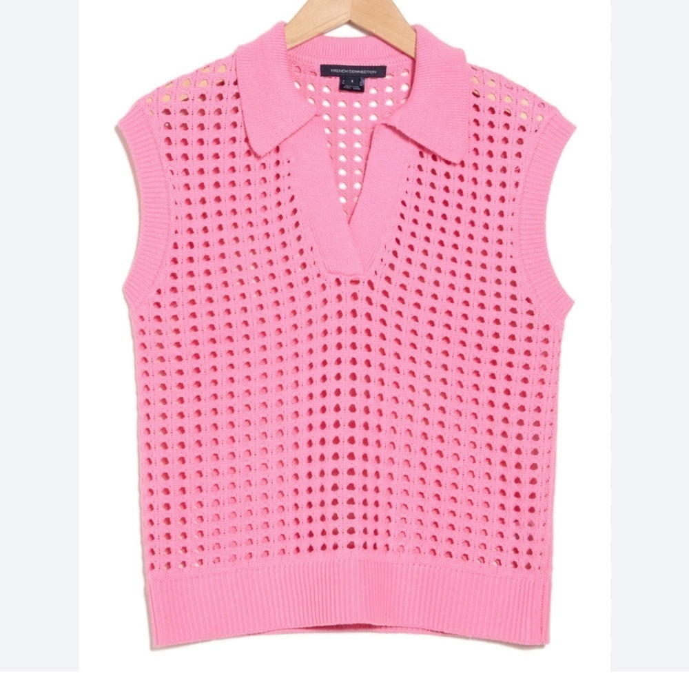 NWT French Connection Pink Relaxed V Neck sleeveless sweater vest-Size XS